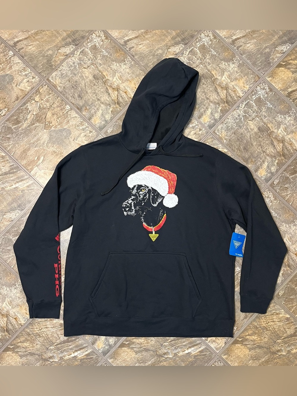 NEW Columbia PHG Heritage Hoodie Black/Red Spark Santa Paws Christmas Mens 2XL